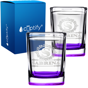 Personalized Ultramodern Monogram Etched 2oz Square Shot Glasses - Set of 2