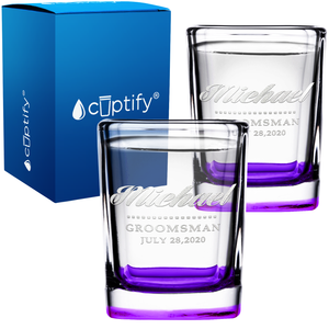 Personalized Groomsman Etched on 2oz Square Shot Glasses - Set of 2
