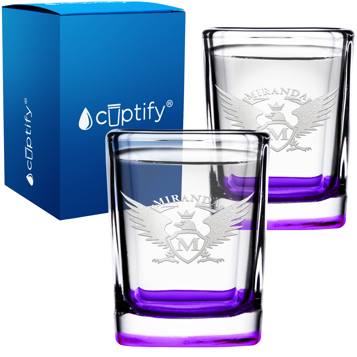 Personalized Eagle Etched 2oz Square Shot Glasses - Set of 2