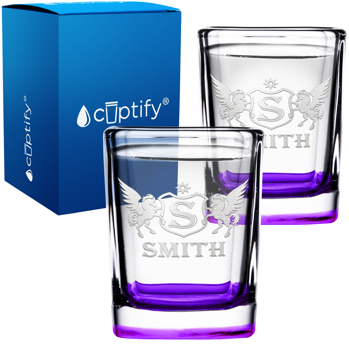 Personalized Pegasus Etched 2oz Square Shot Glasses - Set of 2