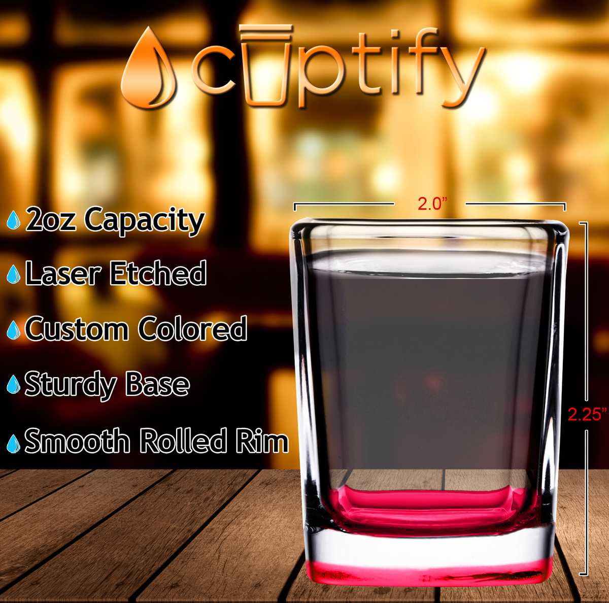 Red Bottom 2oz Square Shot Glasses - Set of 2