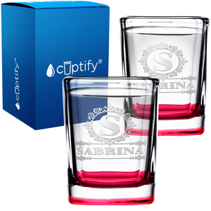 Personalized Ultramodern Monogram Etched 2oz Square Shot Glasses - Set of 2