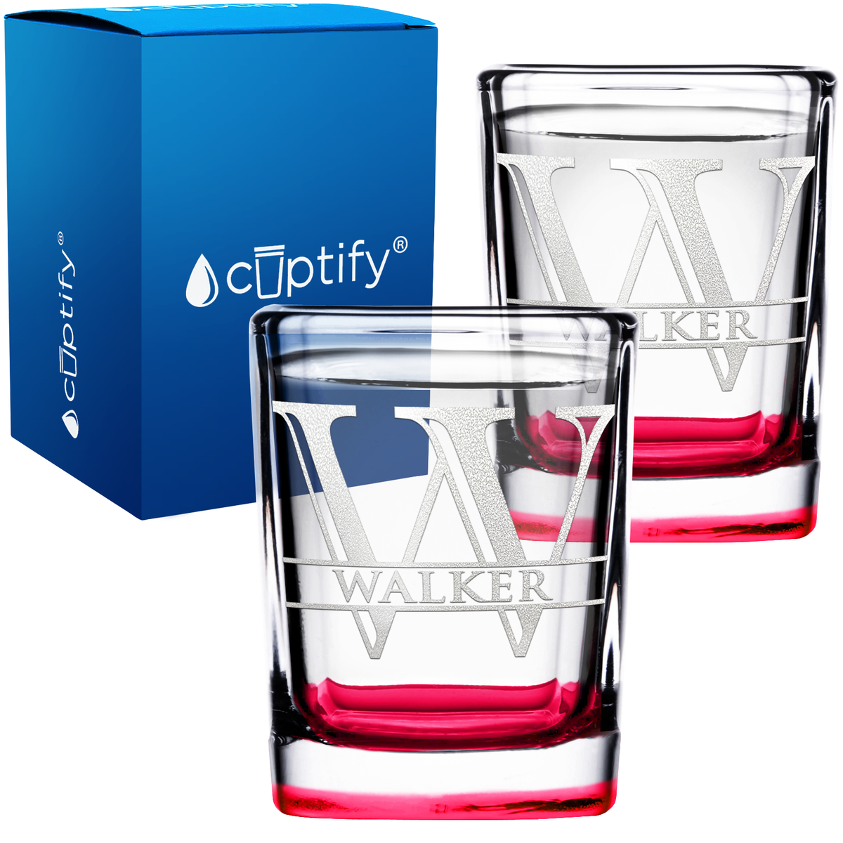 Personalized Split Script Initial and Name 2oz Square Shot Glasses - Set of 2