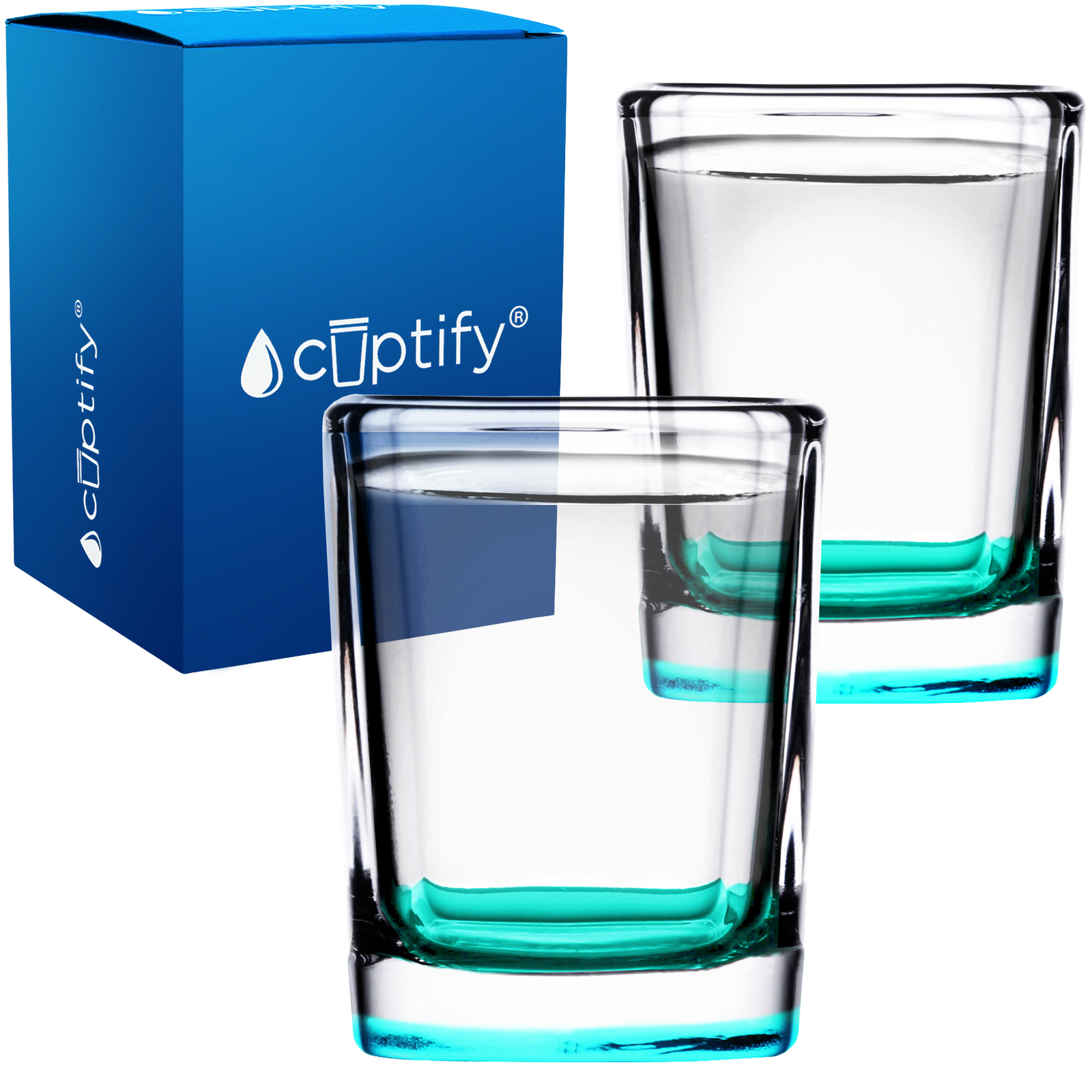 Teal Bottom 2oz Square Shot Glasses - Set of 2