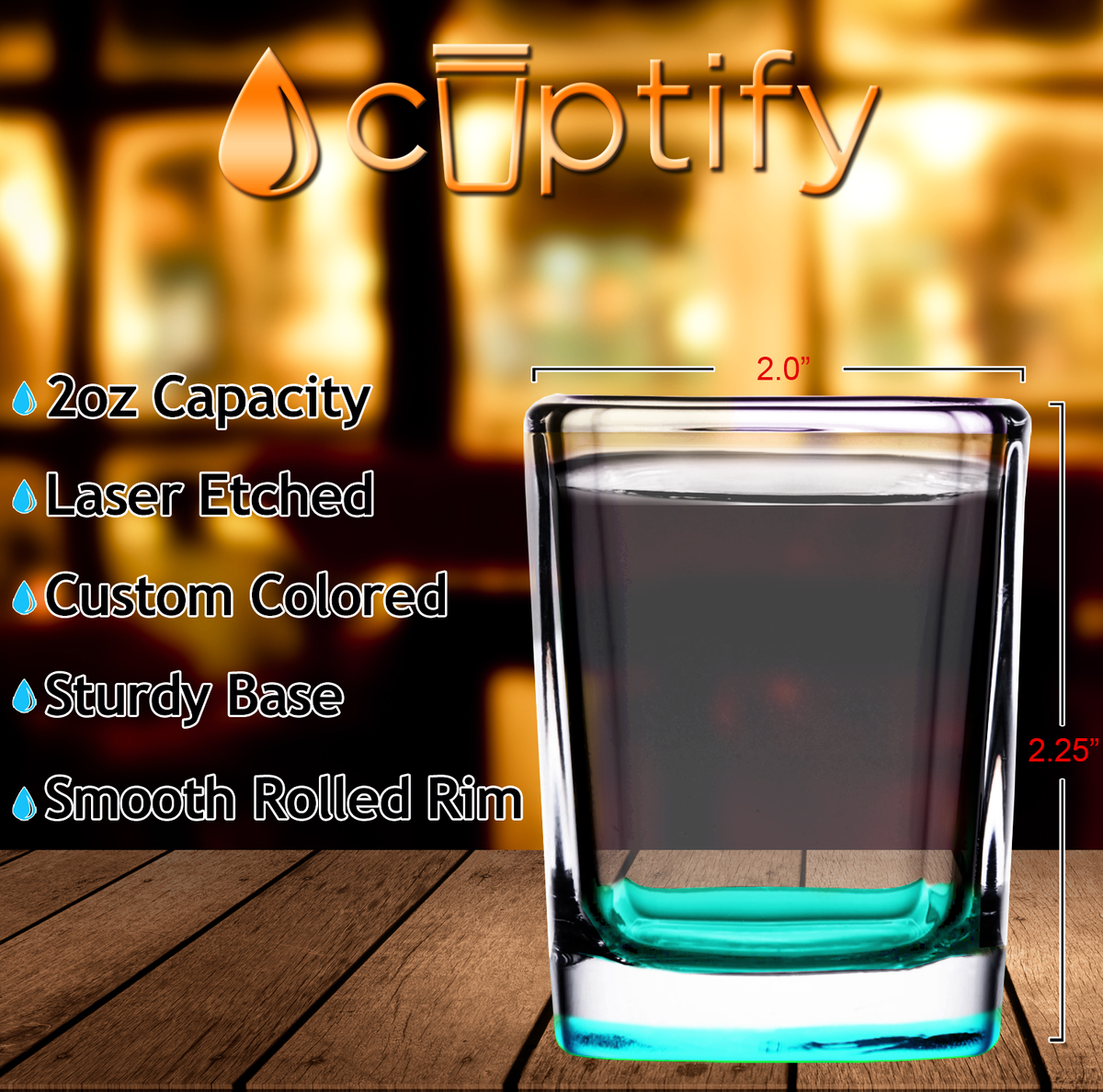 Teal Bottom 2oz Square Shot Glasses - Set of 2
