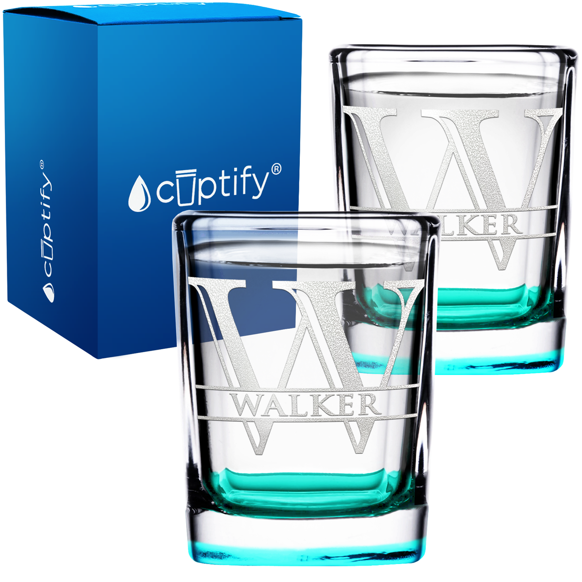 Personalized Split Script Initial and Name 2oz Square Shot Glasses - Set of 2