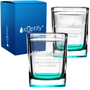 Personalized Groomsman Etched on 2oz Square Shot Glasses - Set of 2