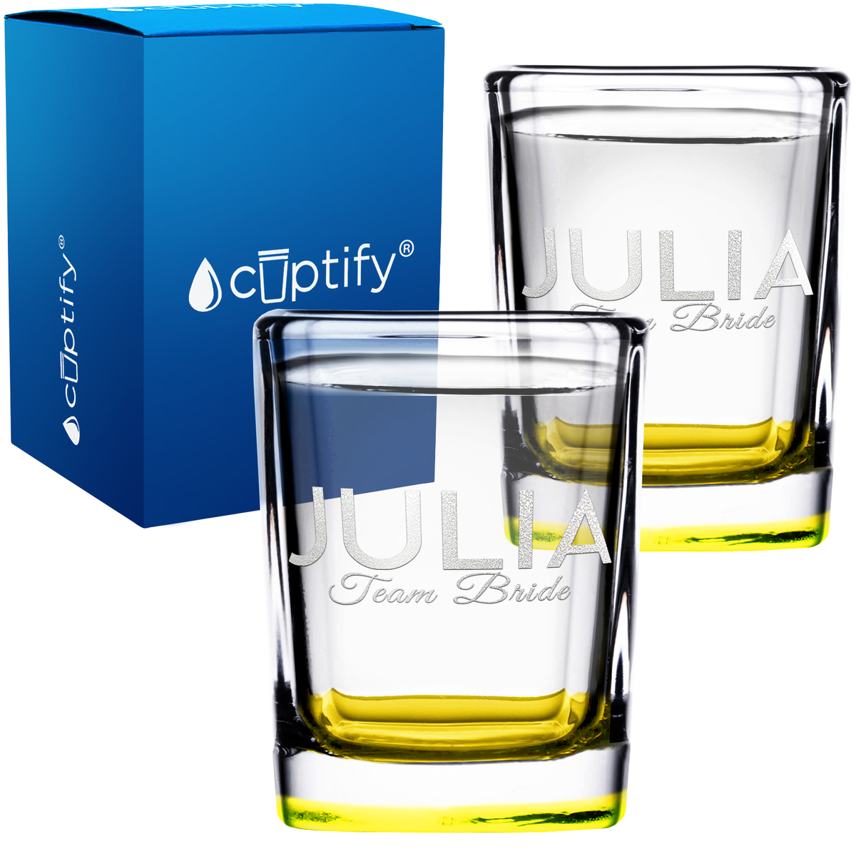 Personalized Team Bride 2oz Square Shot Glasses - Set of 2