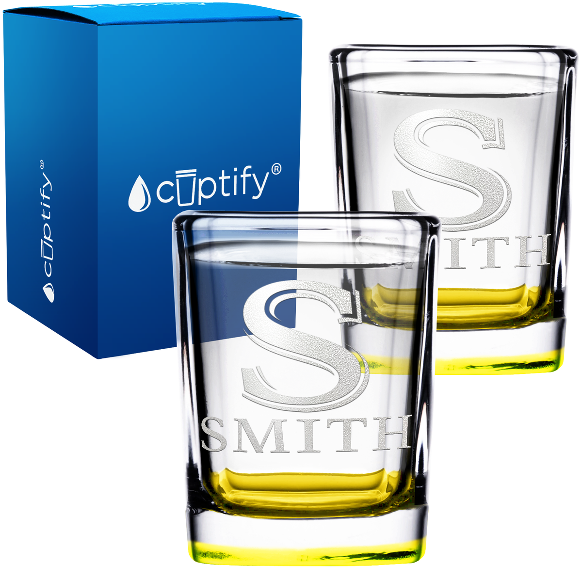Personalized Initial and Name 2oz Square Shot Glasses - Set of 2