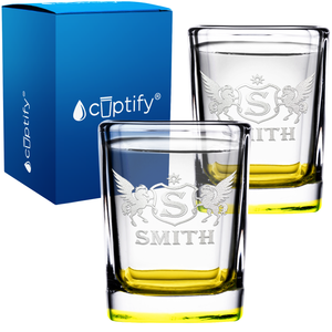 Personalized Pegasus Etched 2oz Square Shot Glasses - Set of 2