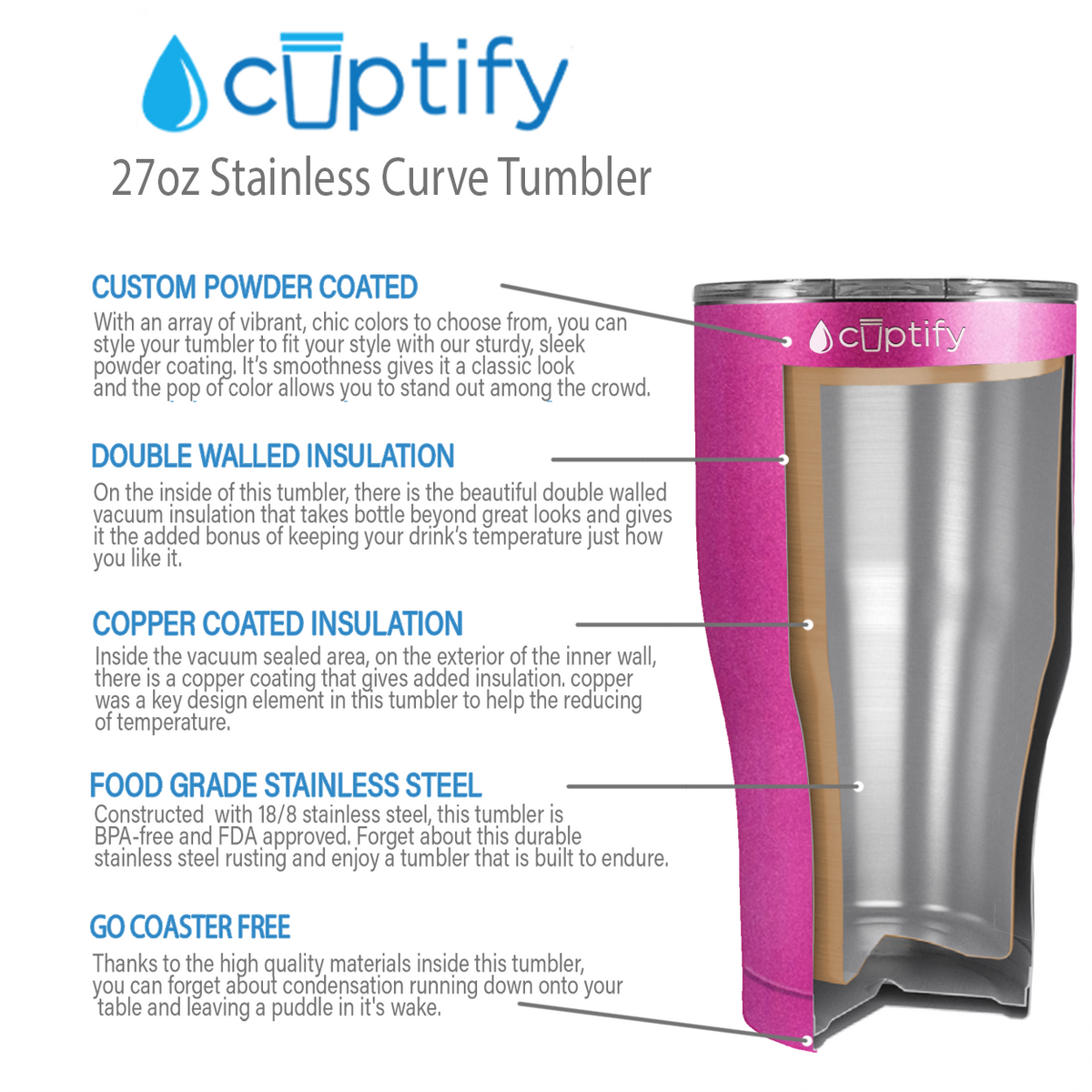 Pink Glitter 27oz Curve Tumbler