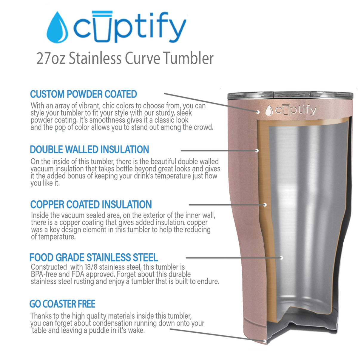 Rose Gold 27oz Curve Tumbler