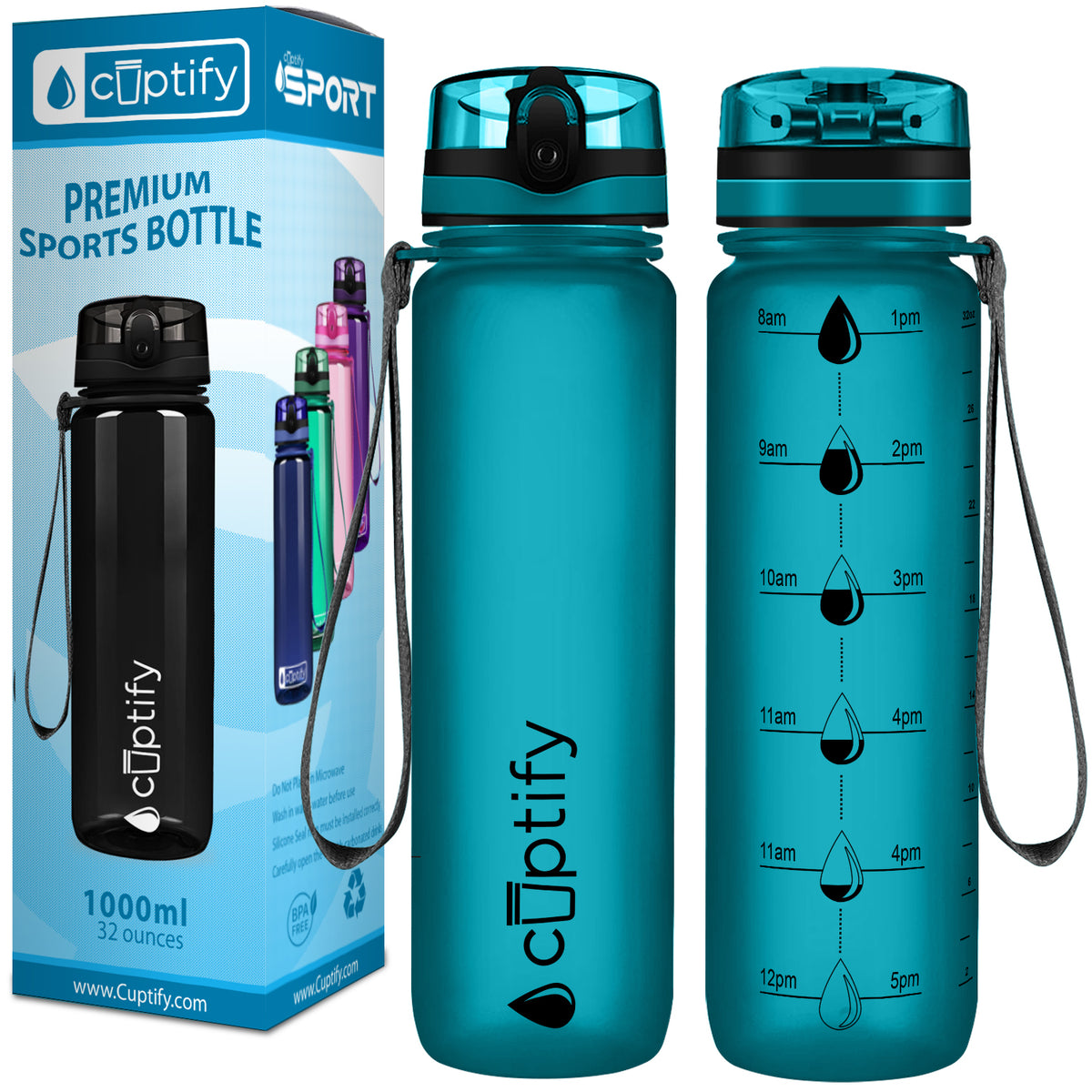 Teal Frosted 32 oz Hydration Tracker Water Bottle