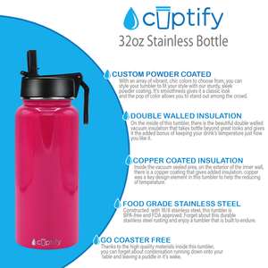 32oz Hot Pink Gloss Wide Mouth Water Bottle With Straw Lid