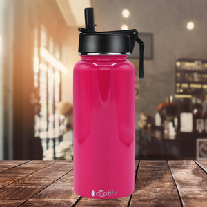 32oz Hot Pink Gloss Wide Mouth Water Bottle With Straw Lid