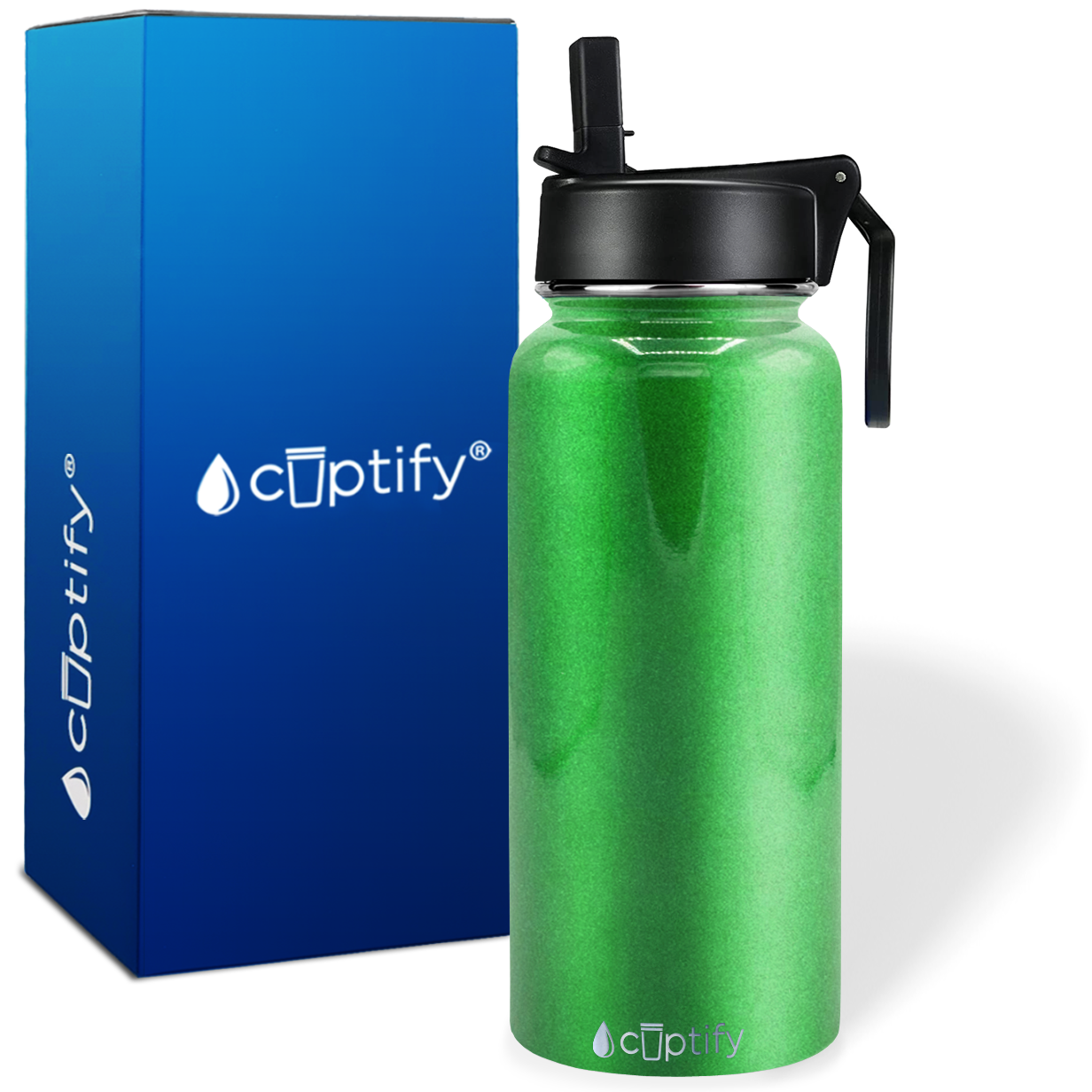 Green Glitter 32oz Wide Mouth Water Bottle