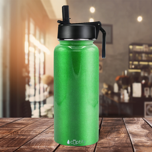 32oz Emerald Green Glitter Wide Mouth Water Bottle With Straw Lid