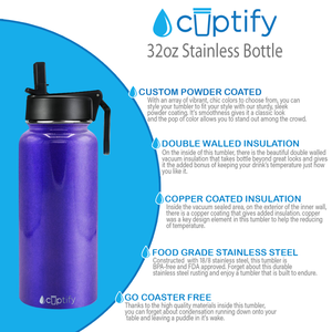 32oz Purple Glitter Wide Mouth Water Bottle With Straw Lid