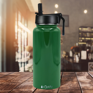 32oz Green Gloss Wide Mouth Water Bottle With Straw Lid