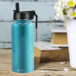 32oz Seafoam Glitter Wide Mouth Water Bottle With Straw Lid