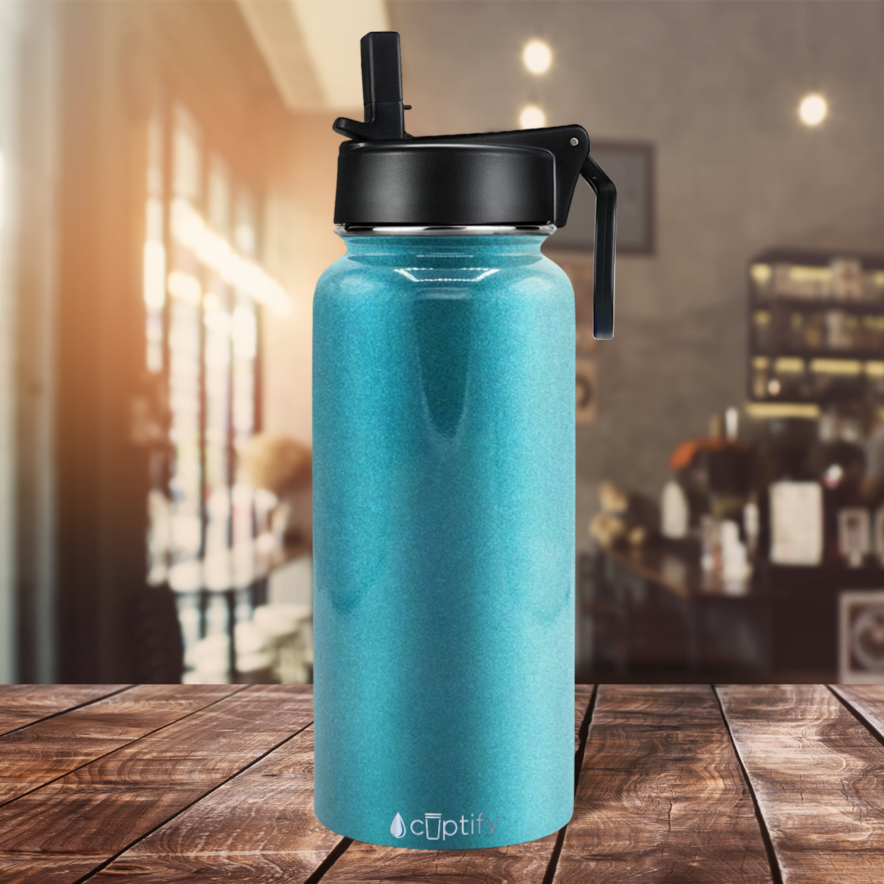 Baby Blue Glitter 12oz Wide Mouth Water Bottle - Cuptify