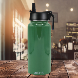 32oz Kelly Green Gloss Wide Mouth Water Bottle With Straw Lid