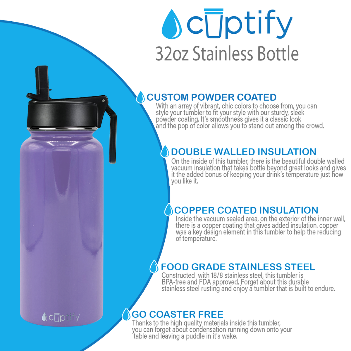 32oz Lavender Gloss Wide Mouth Water Bottle With Straw Lid