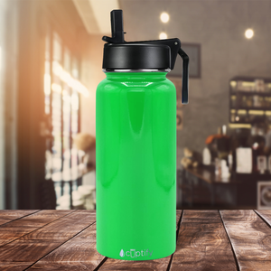 32oz Neon Green Gloss Wide Mouth Water Bottle With Straw Lid