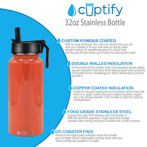 32oz Orange Gloss Wide Mouth Water Bottle With Straw Lid