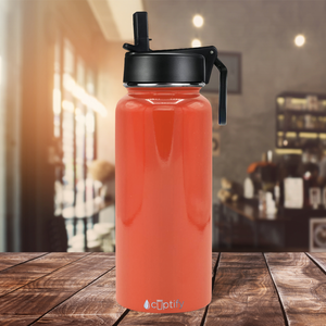 32oz Orange Gloss Wide Mouth Water Bottle With Straw Lid