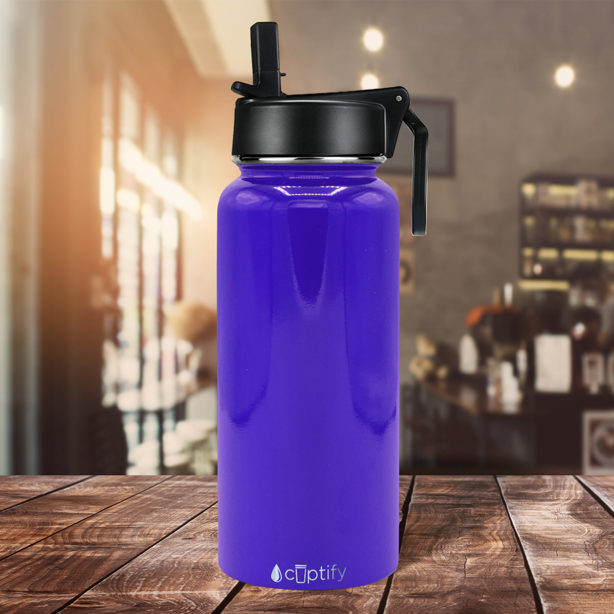 32oz Purple Gloss Wide Mouth Water Bottle With Straw Lid