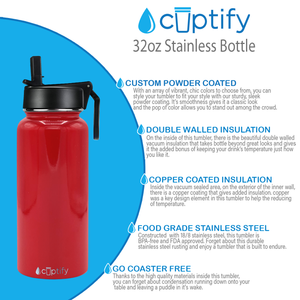 32oz Red Gloss Wide Mouth Water Bottle With Straw Lid