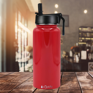 32oz Red Gloss Wide Mouth Water Bottle With Straw Lid