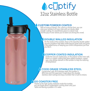 32oz Rose Gold Wide Mouth Water Bottle With Straw Lid