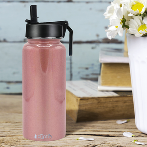 32oz Rose Gold Wide Mouth Water Bottle With Straw Lid