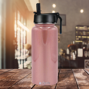 32oz Rose Gold Wide Mouth Water Bottle With Straw Lid