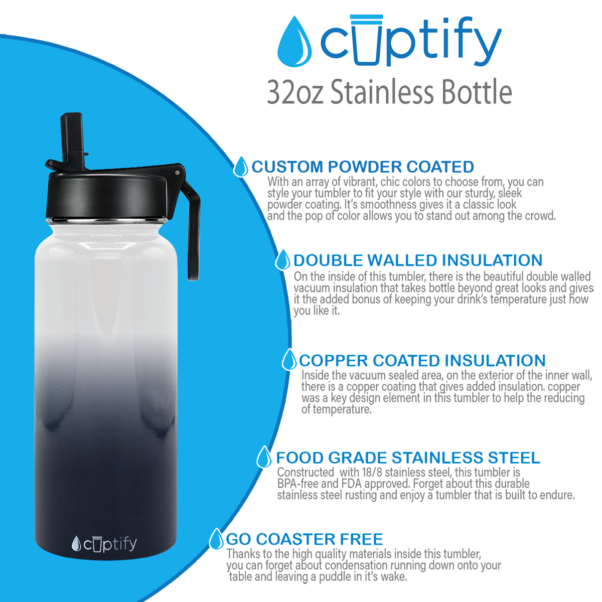 32oz Snowy Mountains Ombre Wide Mouth Water Bottle With Straw Lid