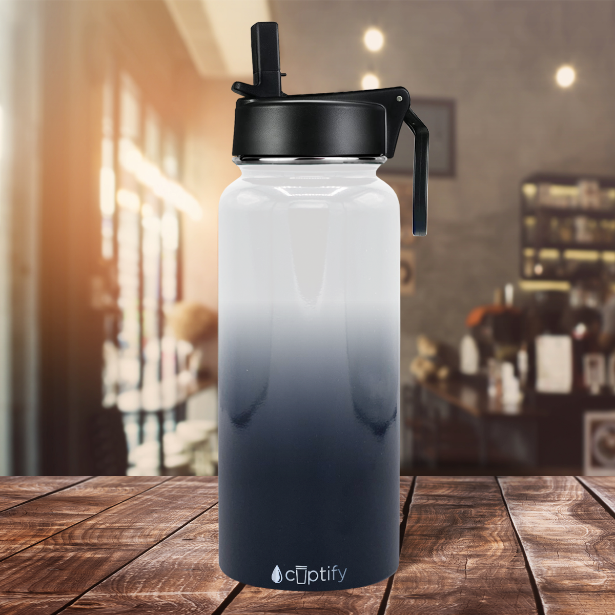 32oz Snowy Mountains Ombre Wide Mouth Water Bottle With Straw Lid