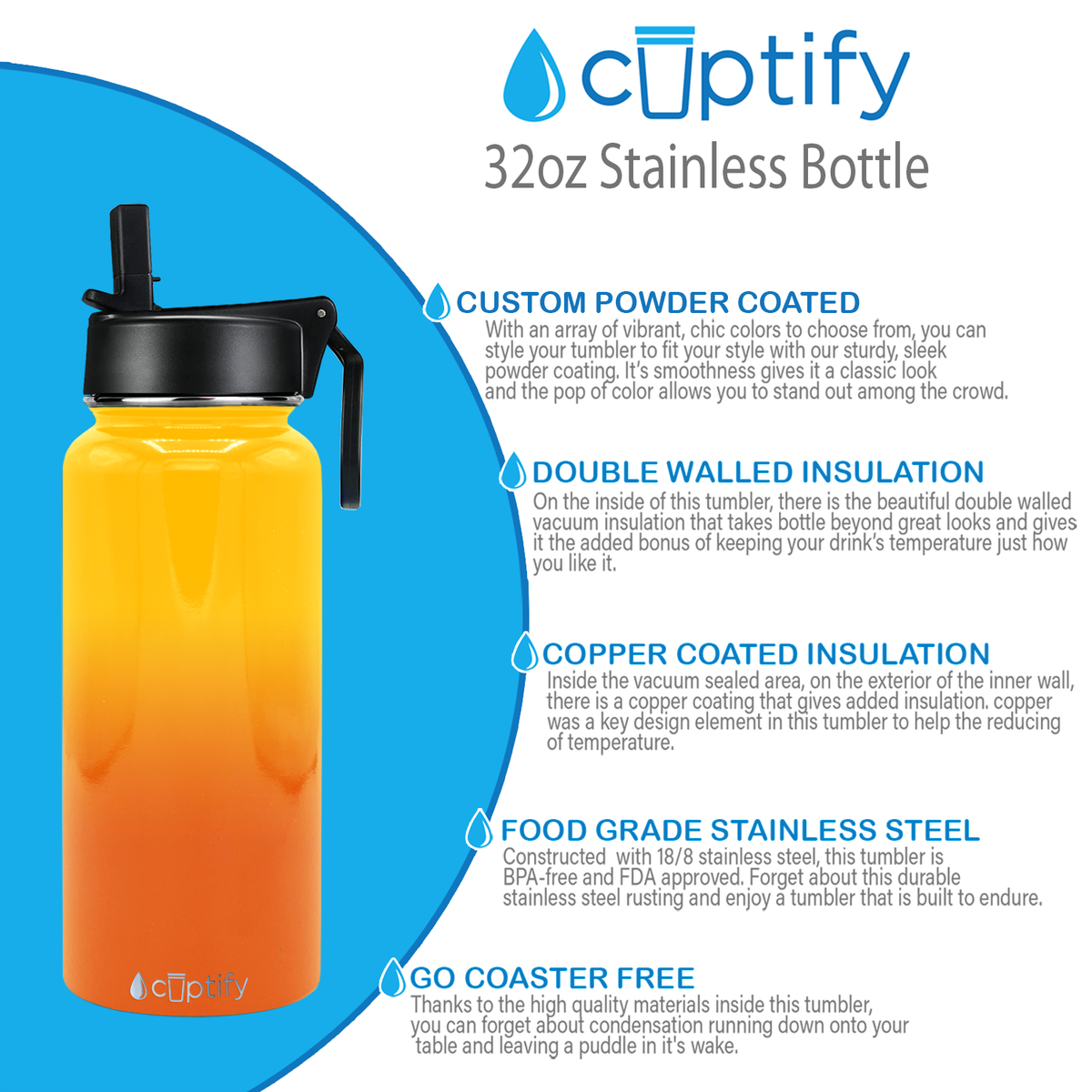 32oz Sunrise Ombre Wide Mouth Water Bottle With Straw Lid