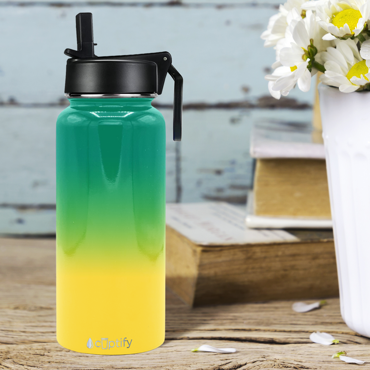 32oz Tropical Ombre Wide Mouth Water Bottle With Straw Lid