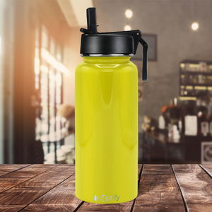 32oz Yellow Gloss Wide Mouth Water Bottle With Straw Lid