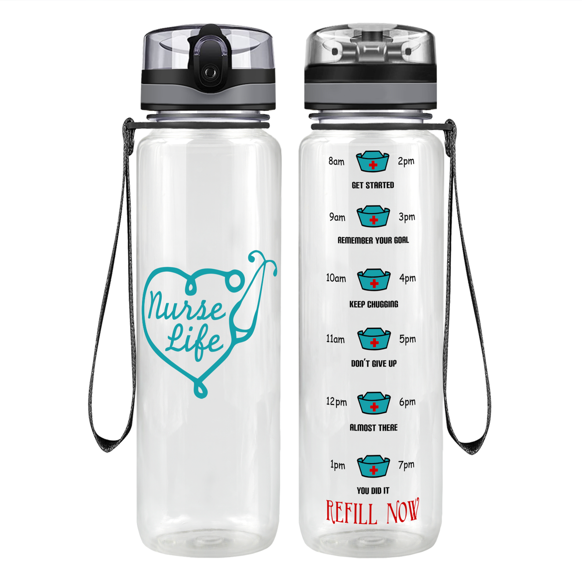 Nurse Life Heart on 32oz Motivational Tracking Water Bottle