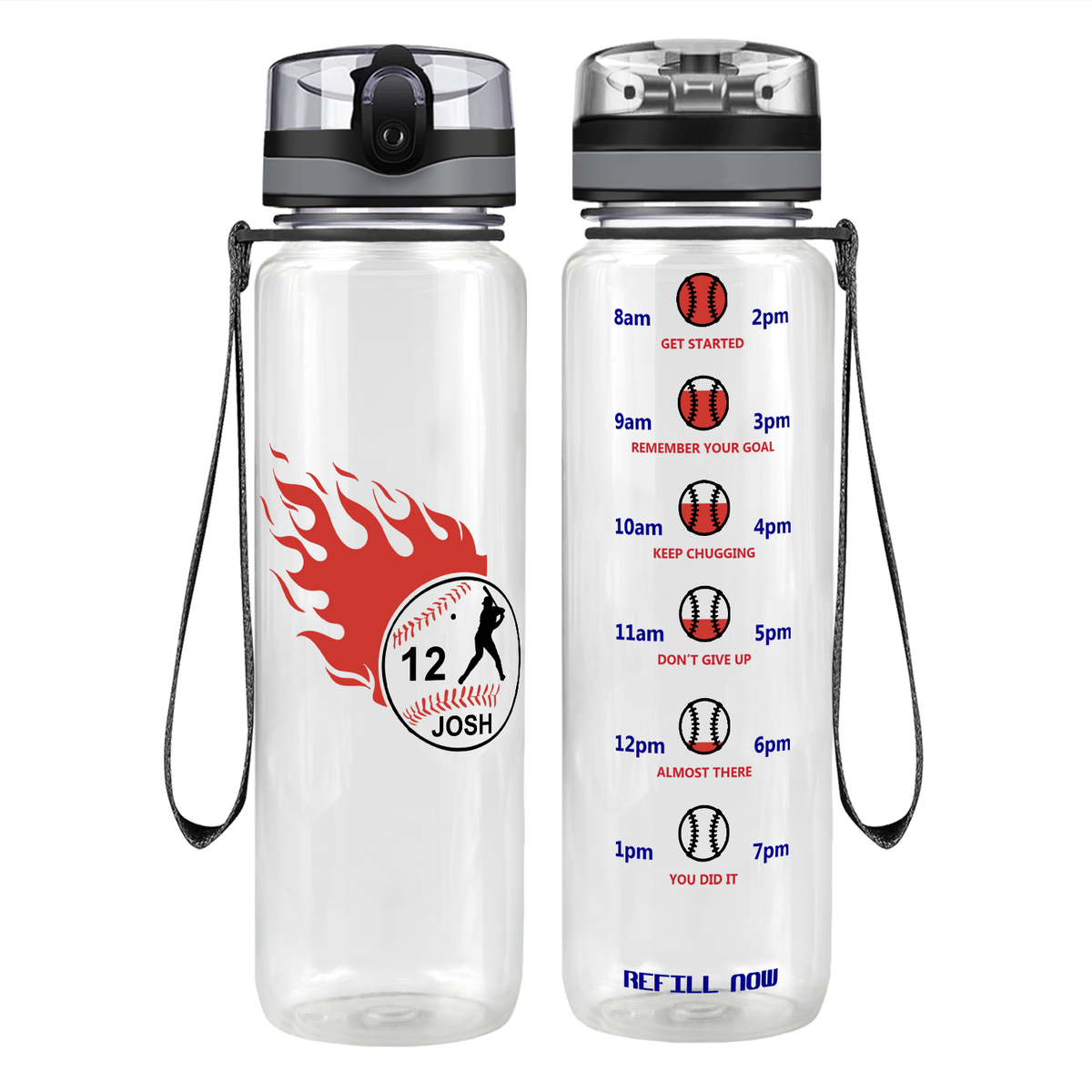 Personalized Baseball Name and Number on 32 oz Motivational Tracking Water Bottle