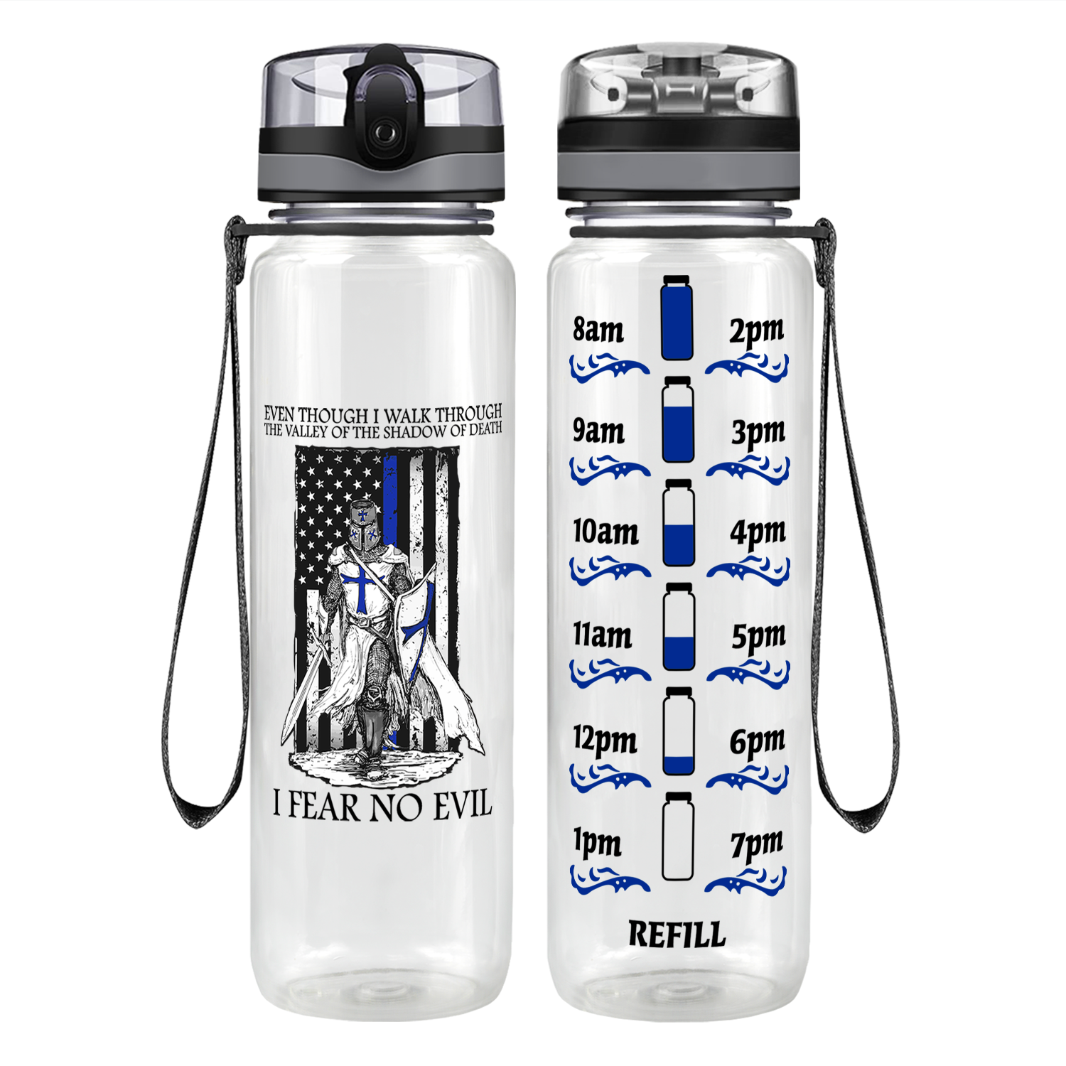 Thin Blue Line Police Knight Motivational Tracking Water Bottle