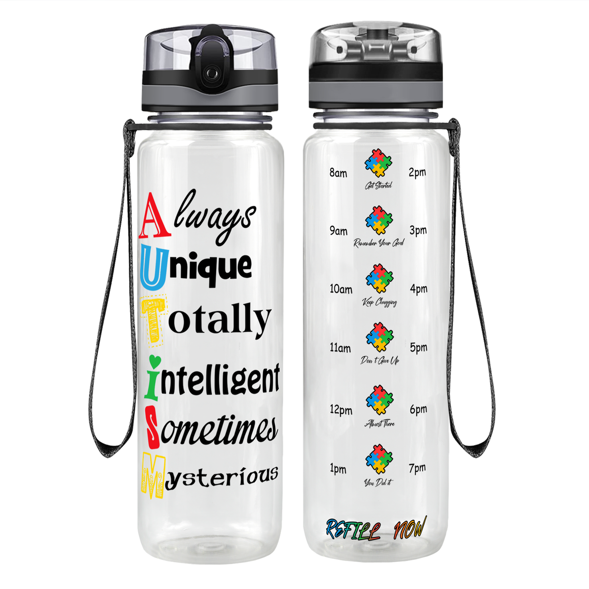 Autism Support Awareness on 32 oz Motivational Tracking Water Bottle