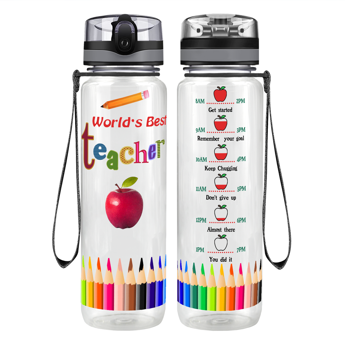 World's Best Teacher on 32 oz Motivational Tracking Water Bottle