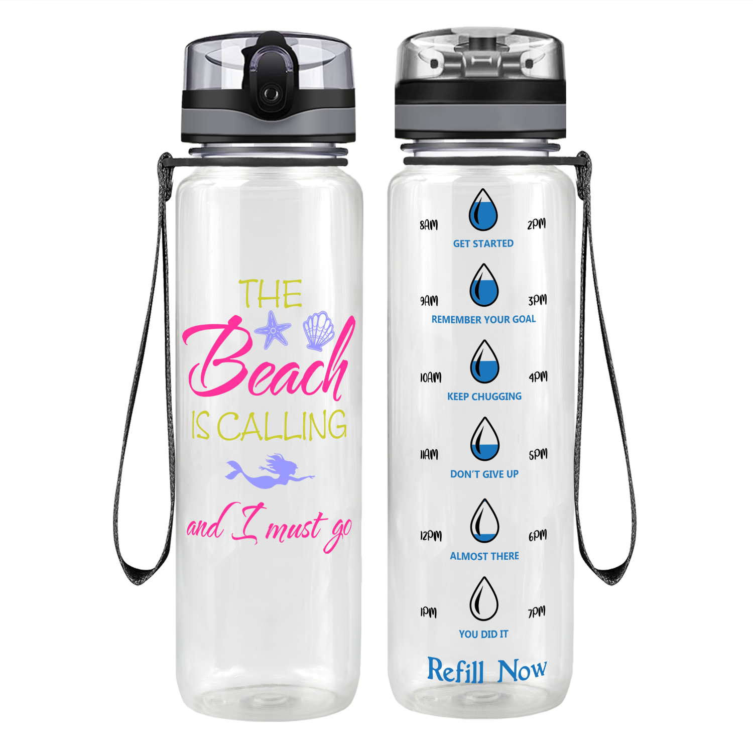 The Beach is Calling on 32 oz Motivational Tracking Water Bottle