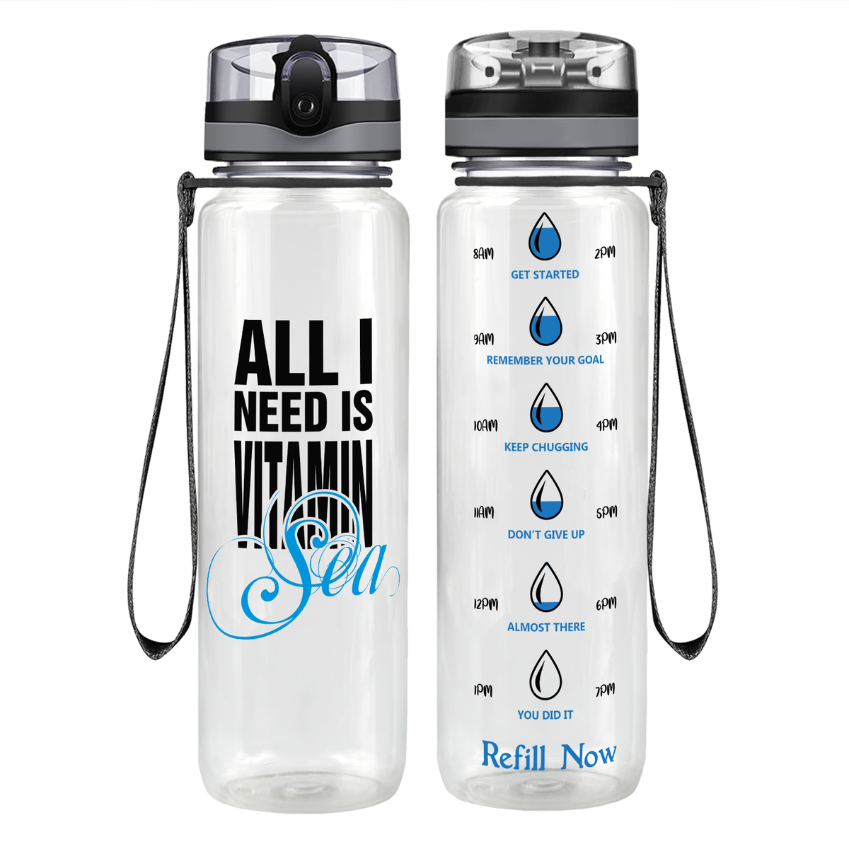 Vitamin Sea on 32 oz Motivational Tracking Beach Water Bottle