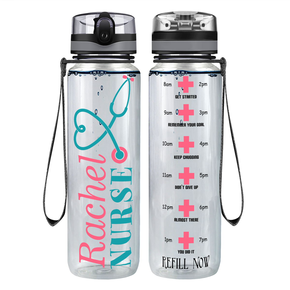 Personalized Stethoscope Nurse on 32oz Motivational Tracking Water Bottle