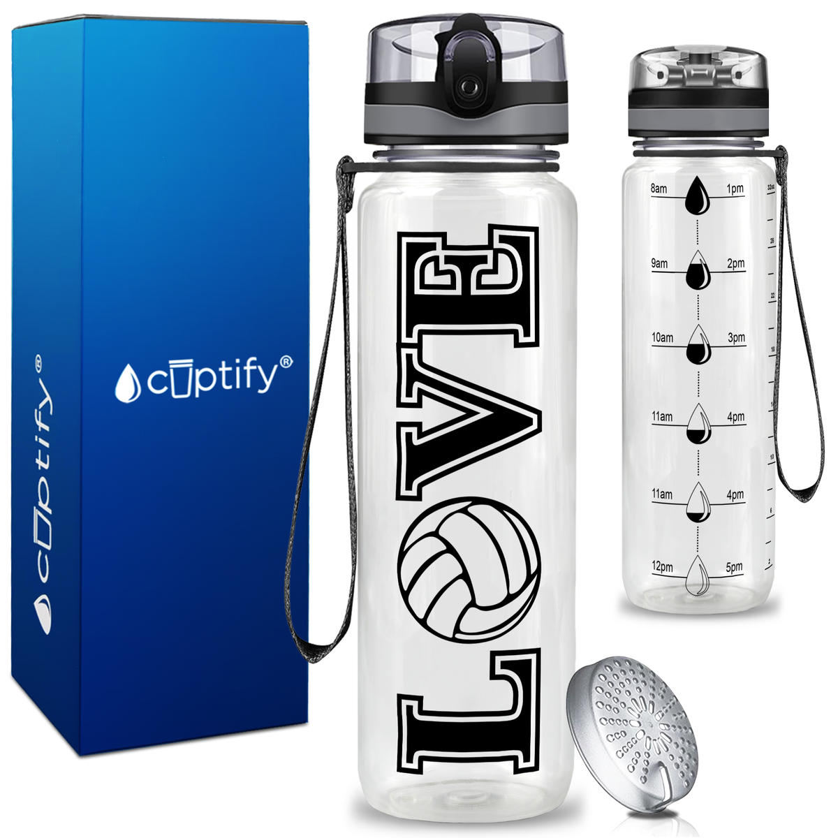 Volleyball Love on 32 oz Motivational Tracking Water Bottle